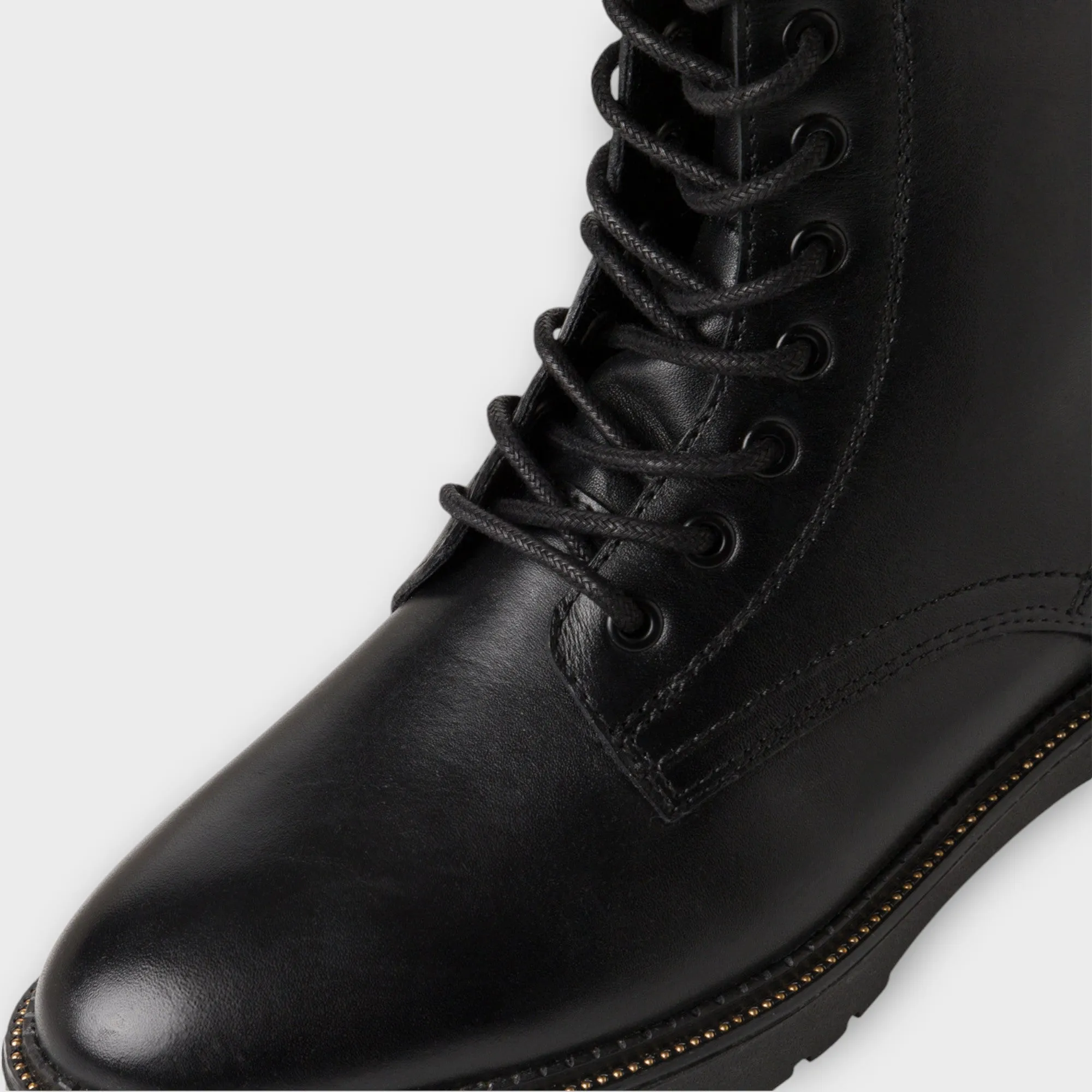 Marco Tozzi Leather Lace-Up Black Boots with Chunky Sole
