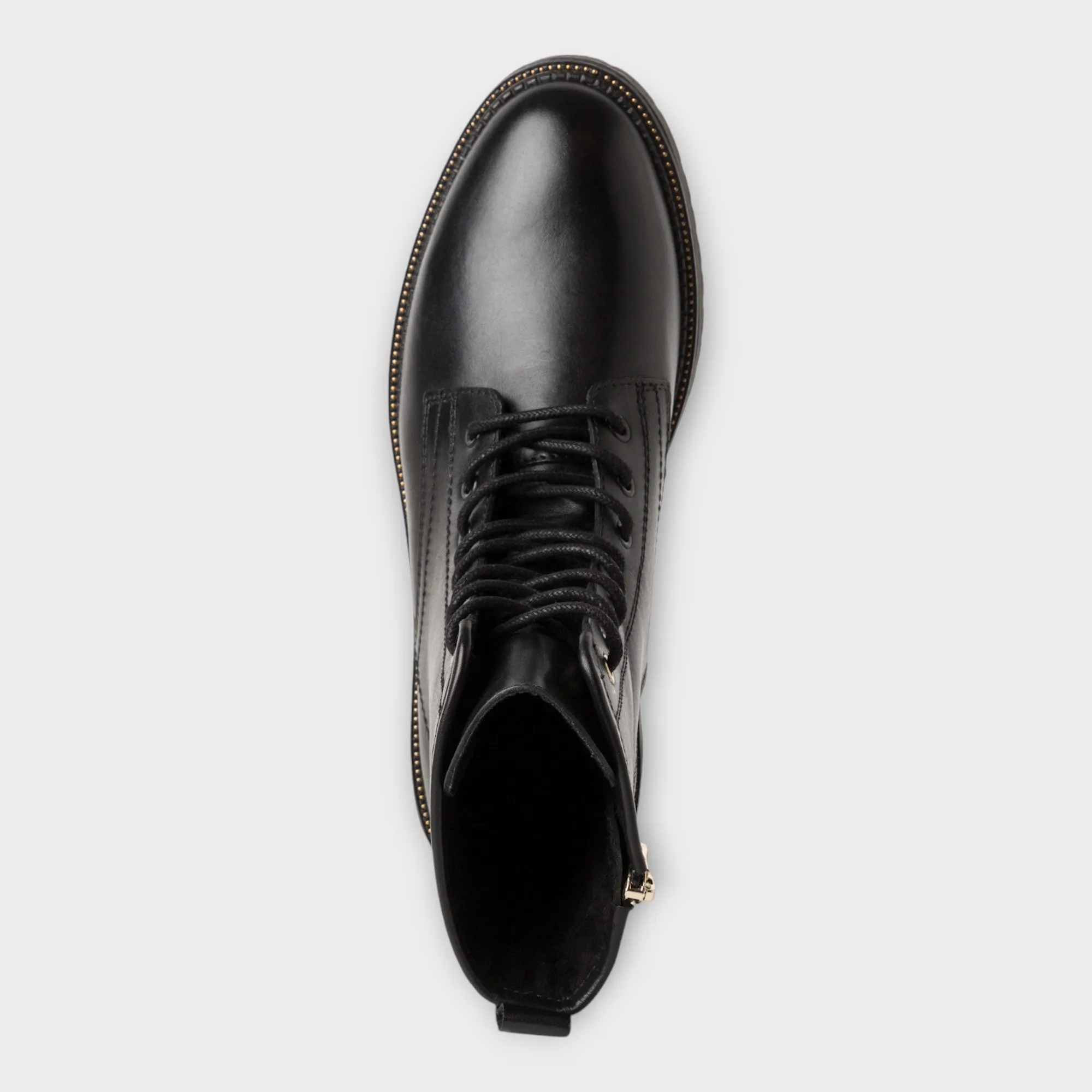 Marco Tozzi Leather Lace-Up Black Boots with Chunky Sole