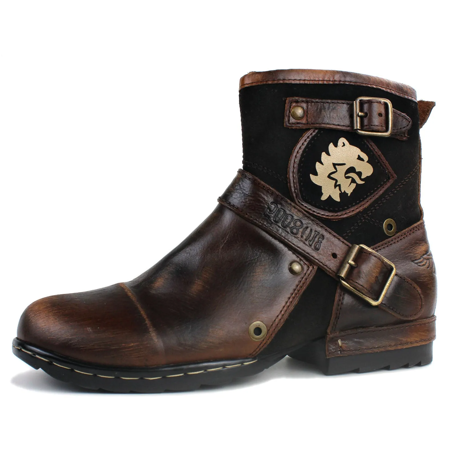 Men's Leather Ankle Moto Boots OS-5008-1-BP