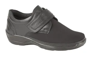 Mod Comfy Wide fitting Ladies Velcro strap Shoes Black Stretchy L042A