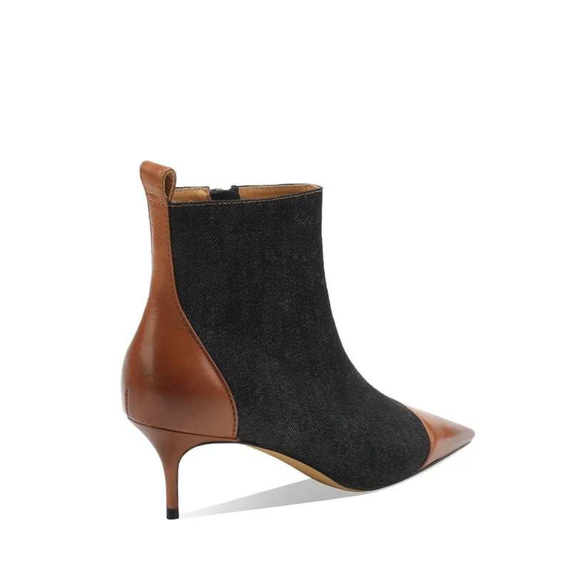 Myla Pointed Toe Ankle Denim Boots Black