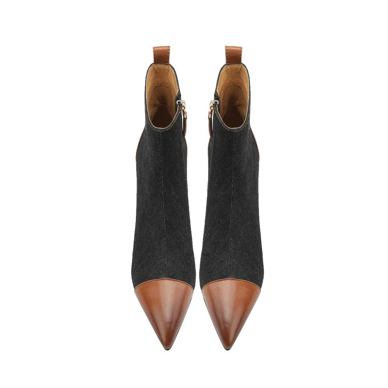 Myla Pointed Toe Ankle Denim Boots Black