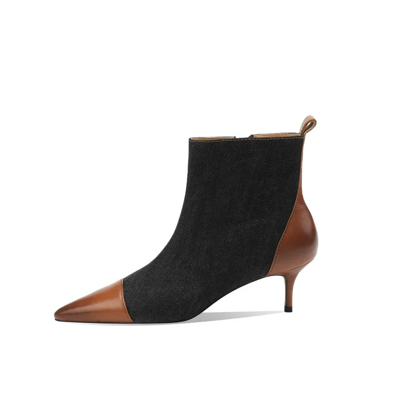 Myla Pointed Toe Ankle Denim Boots Black