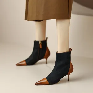 Myla Pointed Toe Ankle Denim Boots Black