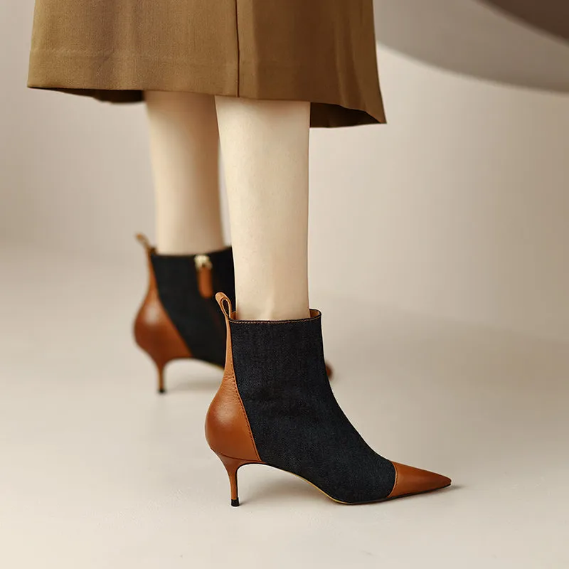 Myla Pointed Toe Ankle Denim Boots Black