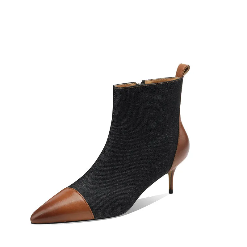 Myla Pointed Toe Ankle Denim Boots Black
