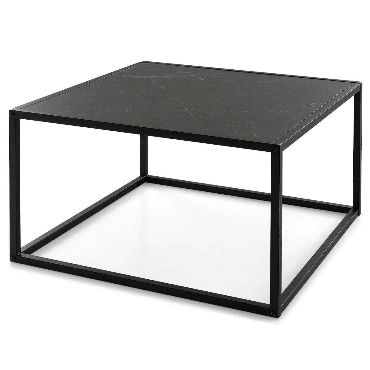 NNECW Modern Square Leisure Coffee Table  with Faux Marble Tabletop-Black