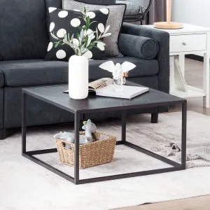 NNECW Modern Square Leisure Coffee Table  with Faux Marble Tabletop-Black