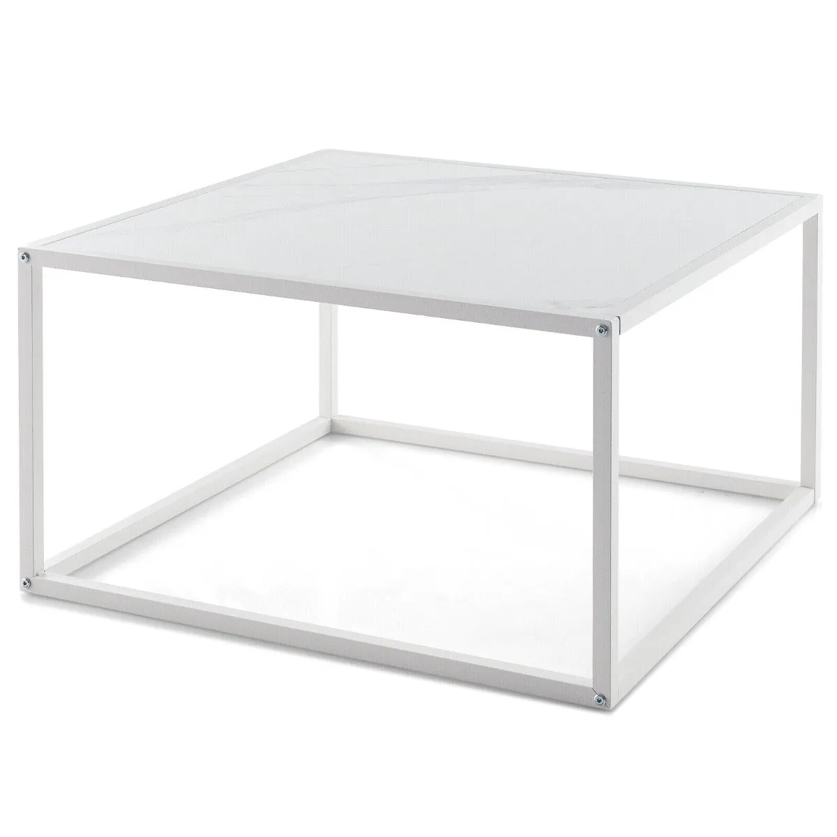 NNECW Modern Square Leisure Coffee Table  with Faux Marble Tabletop-White