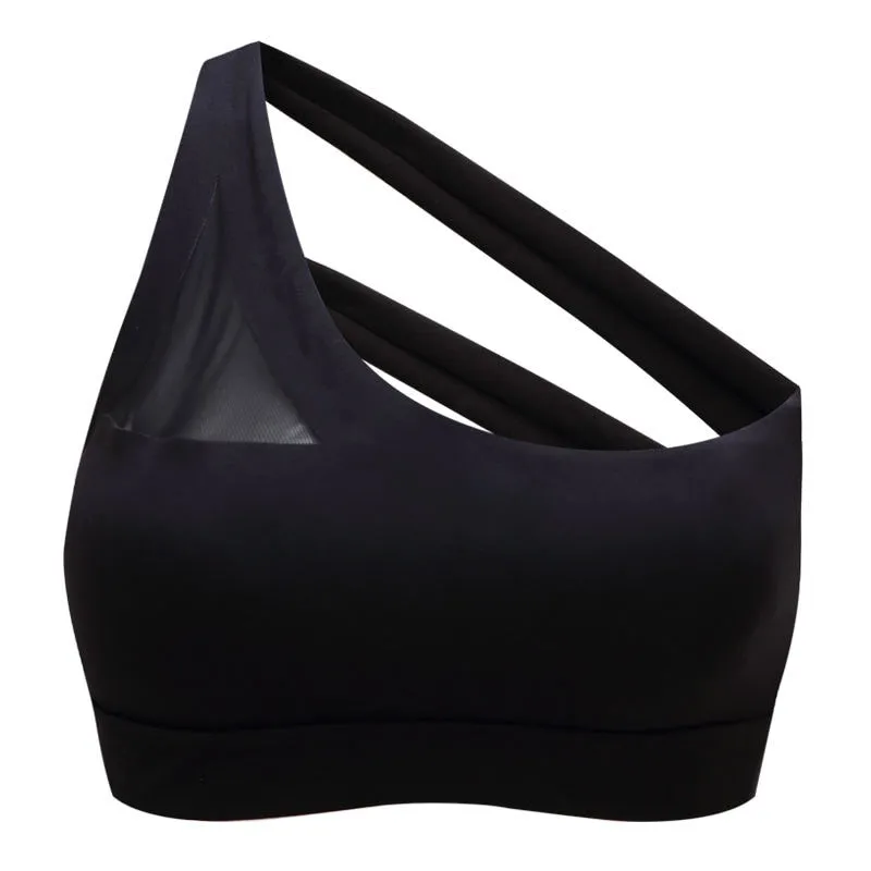 Oblique One Shoulder Strap Ladies Sports Bra Hollow out Back Lines Strenuous Exercise fitness bra Tops