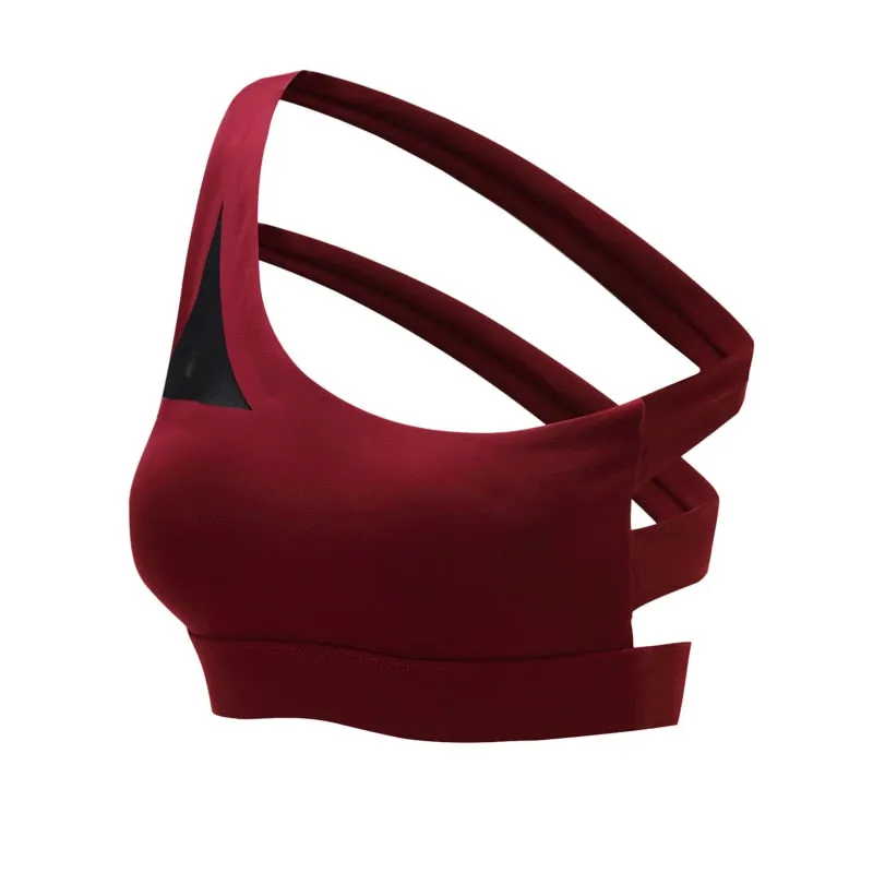 Oblique One Shoulder Strap Ladies Sports Bra Hollow out Back Lines Strenuous Exercise fitness bra Tops