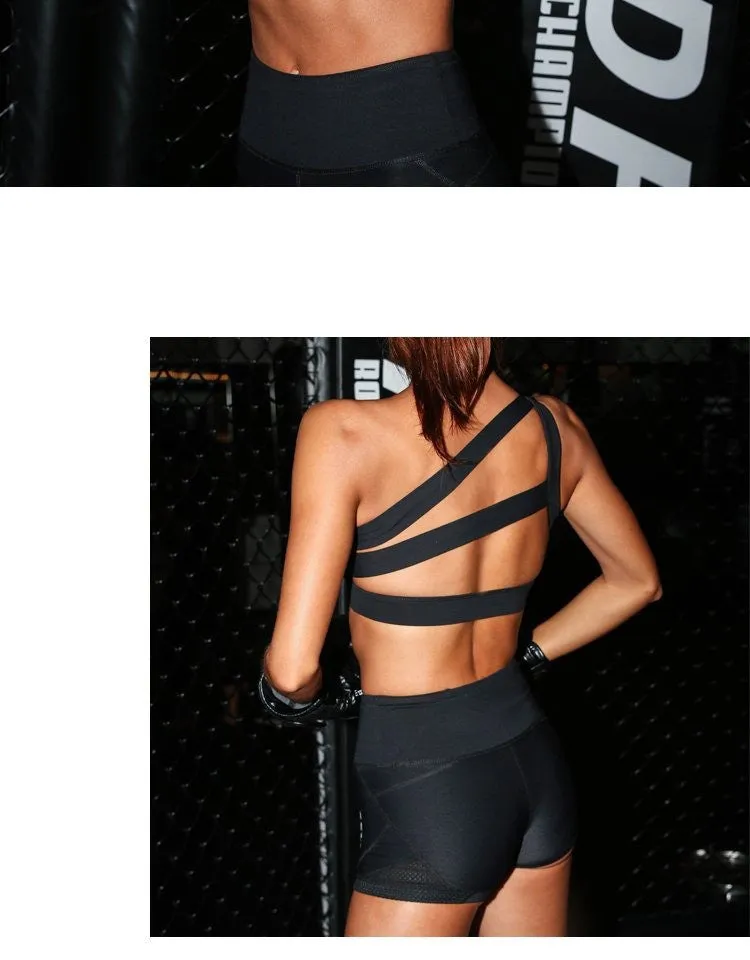 Oblique One Shoulder Strap Ladies Sports Bra Hollow out Back Lines Strenuous Exercise fitness bra Tops