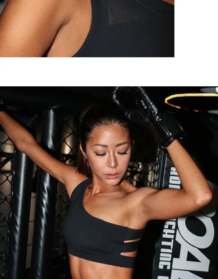 Oblique One Shoulder Strap Ladies Sports Bra Hollow out Back Lines Strenuous Exercise fitness bra Tops