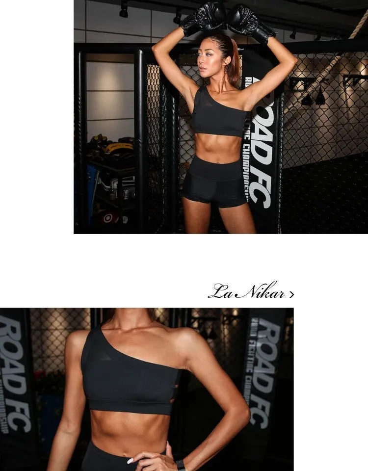 Oblique One Shoulder Strap Ladies Sports Bra Hollow out Back Lines Strenuous Exercise fitness bra Tops