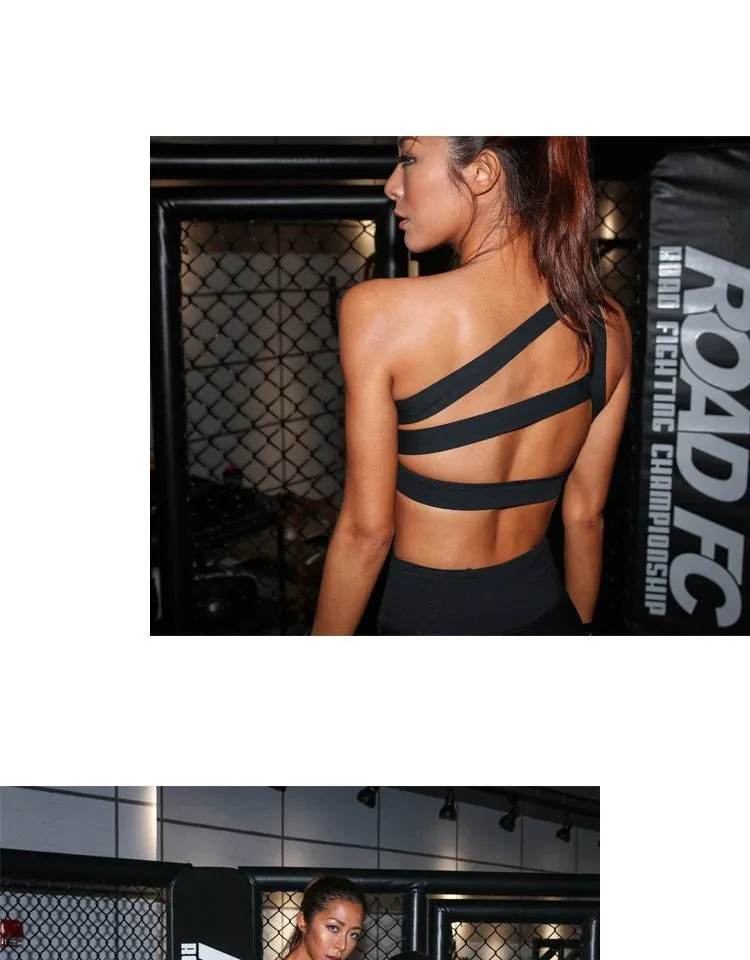 Oblique One Shoulder Strap Ladies Sports Bra Hollow out Back Lines Strenuous Exercise fitness bra Tops