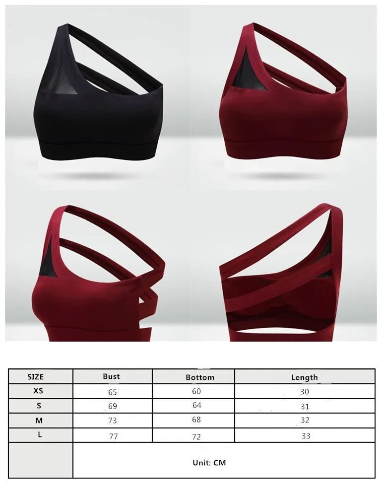 Oblique One Shoulder Strap Ladies Sports Bra Hollow out Back Lines Strenuous Exercise fitness bra Tops