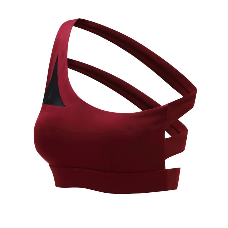 Oblique One Shoulder Strap Ladies Sports Bra Hollow out Back Lines Strenuous Exercise fitness bra Tops