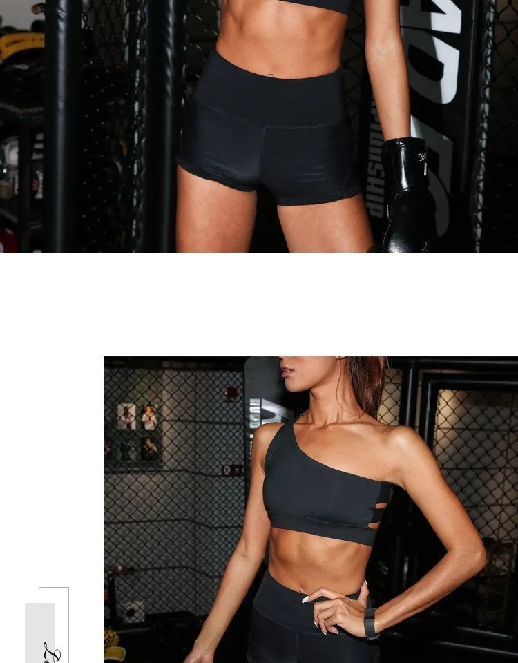 Oblique One Shoulder Strap Ladies Sports Bra Hollow out Back Lines Strenuous Exercise fitness bra Tops