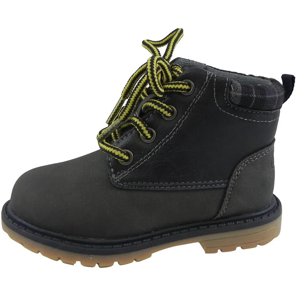 OshKosh Boy's Chandler Plaid Classic Lace Up Ankle Boots Navy