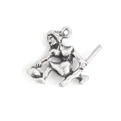 Pendant Curling Girl 19mm W/ Broom  Lead Free Nickel Free