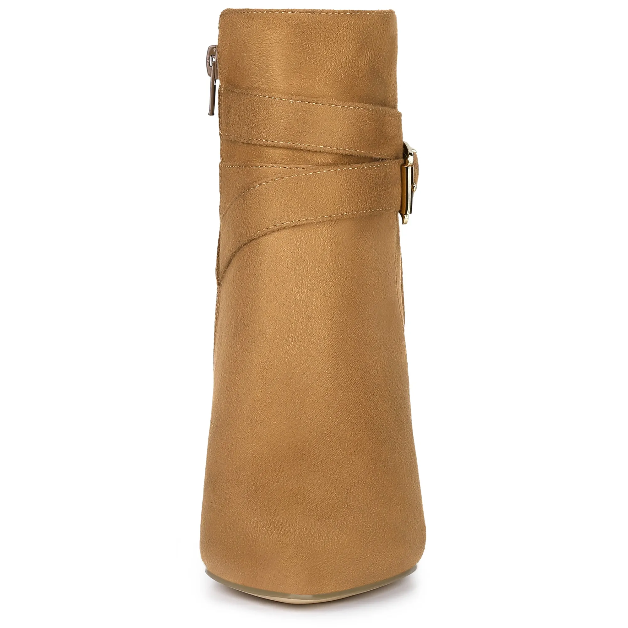 Pointed Toe Buckle Decor Chunky Heel Ankle Boots