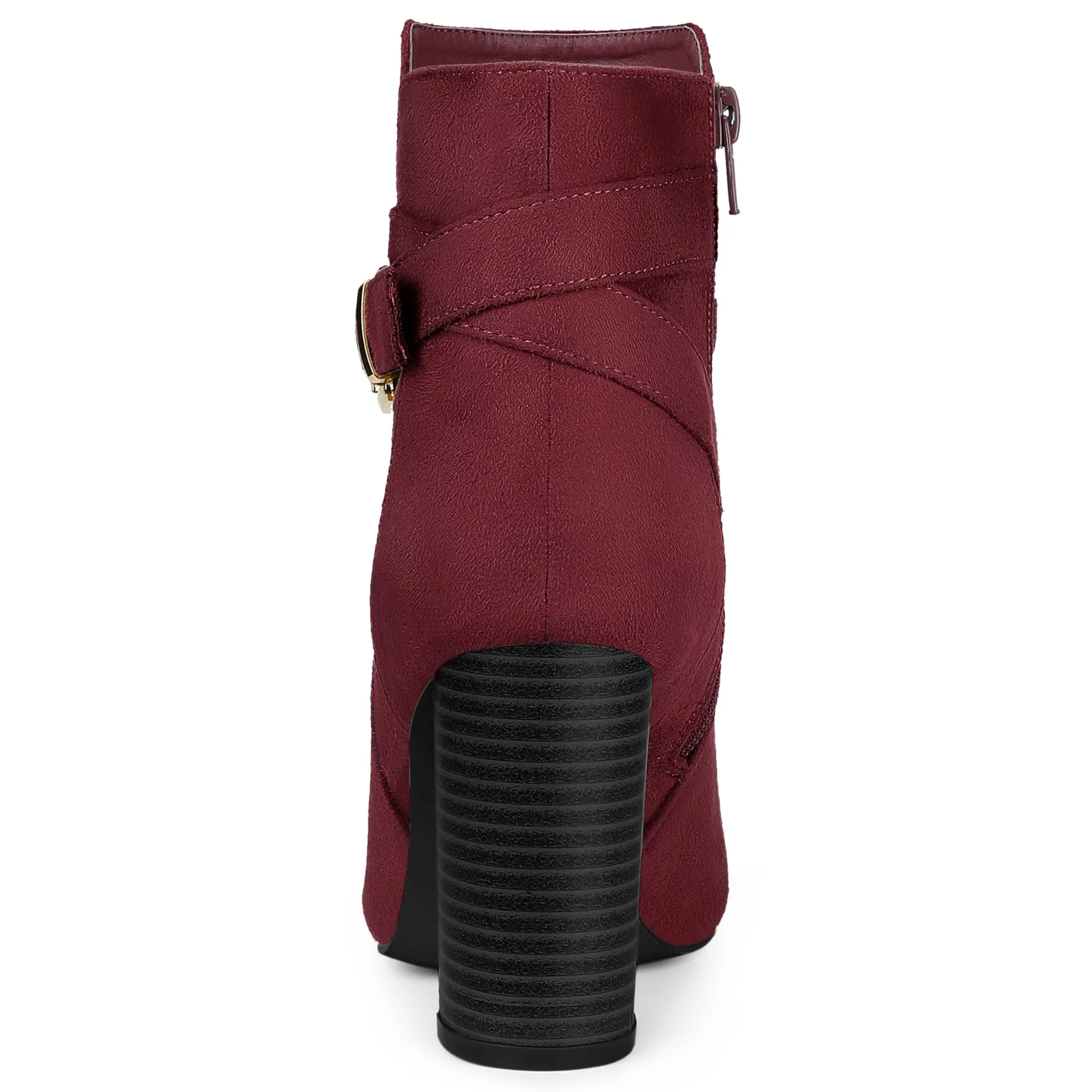 Pointed Toe Buckle Decor Chunky Heel Ankle Boots