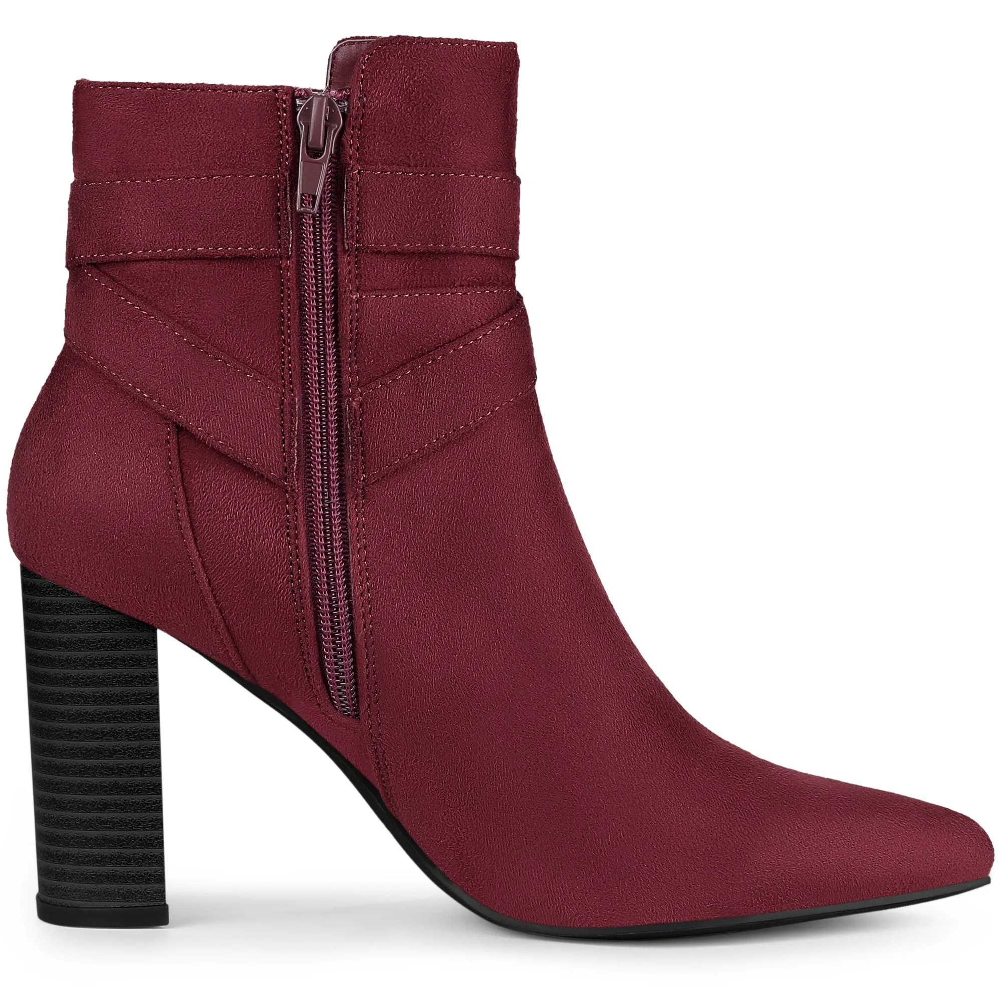 Pointed Toe Buckle Decor Chunky Heel Ankle Boots