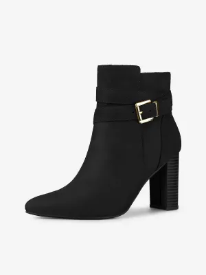 Pointed Toe Buckle Decor Chunky Heel Ankle Boots