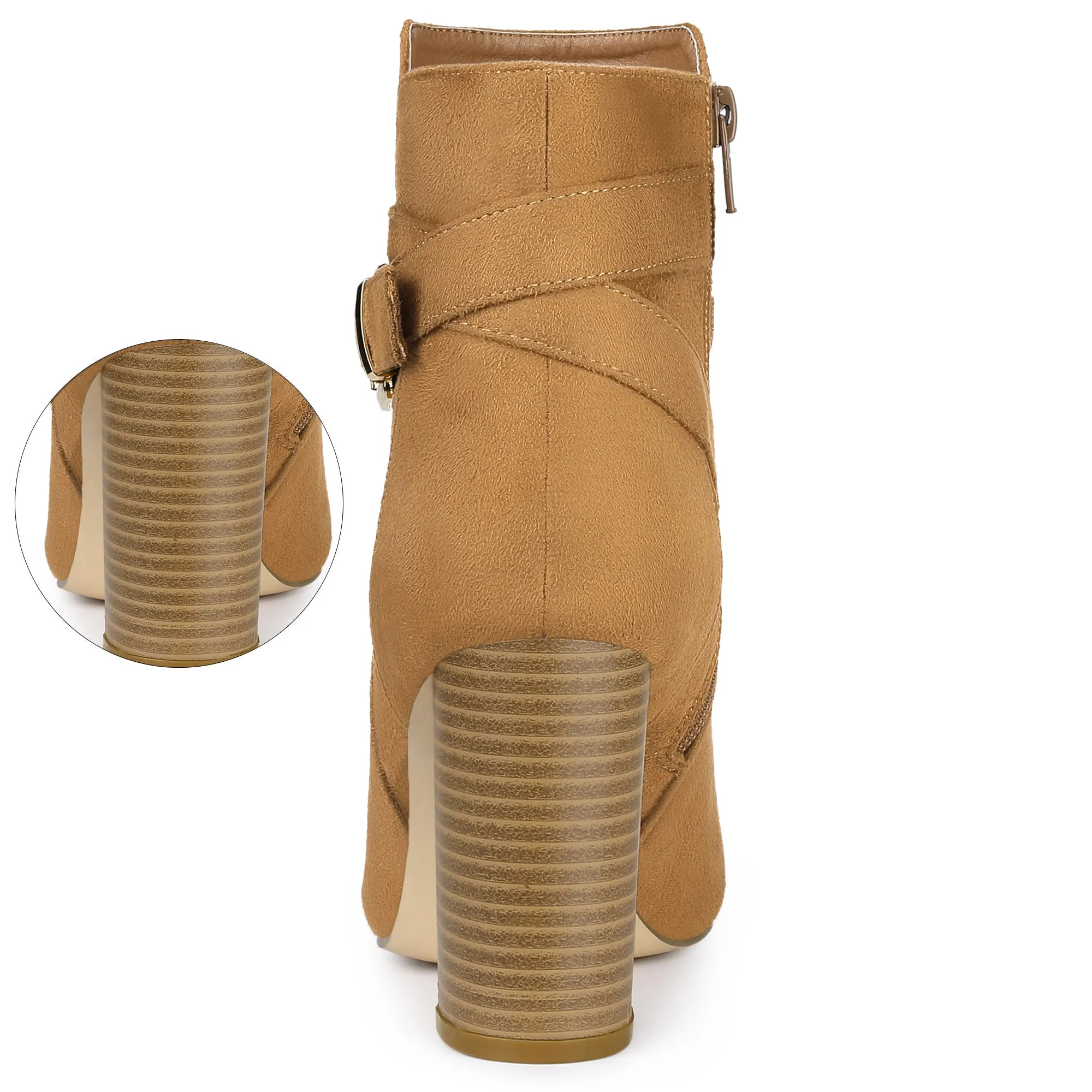 Pointed Toe Buckle Decor Chunky Heel Ankle Boots