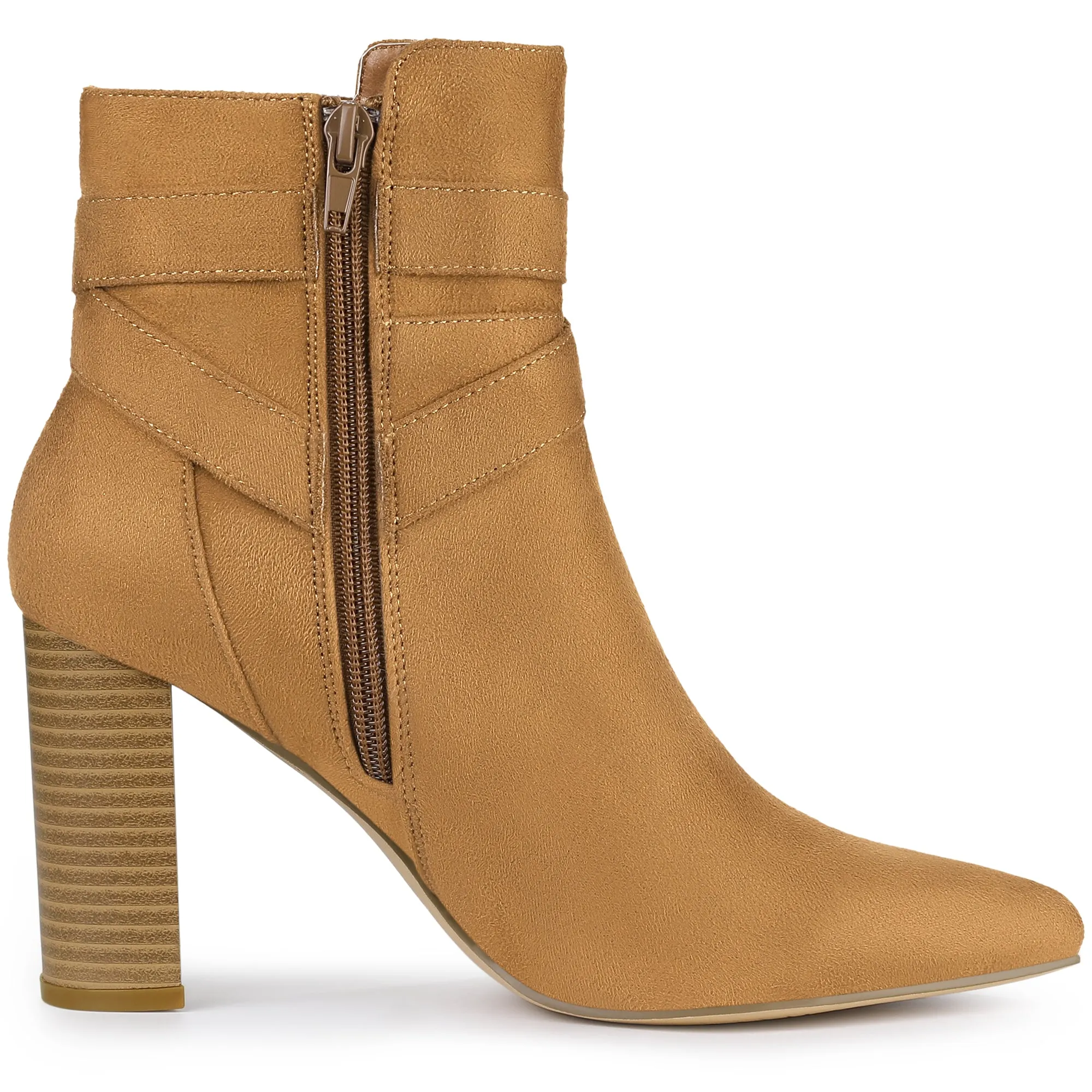 Pointed Toe Buckle Decor Chunky Heel Ankle Boots