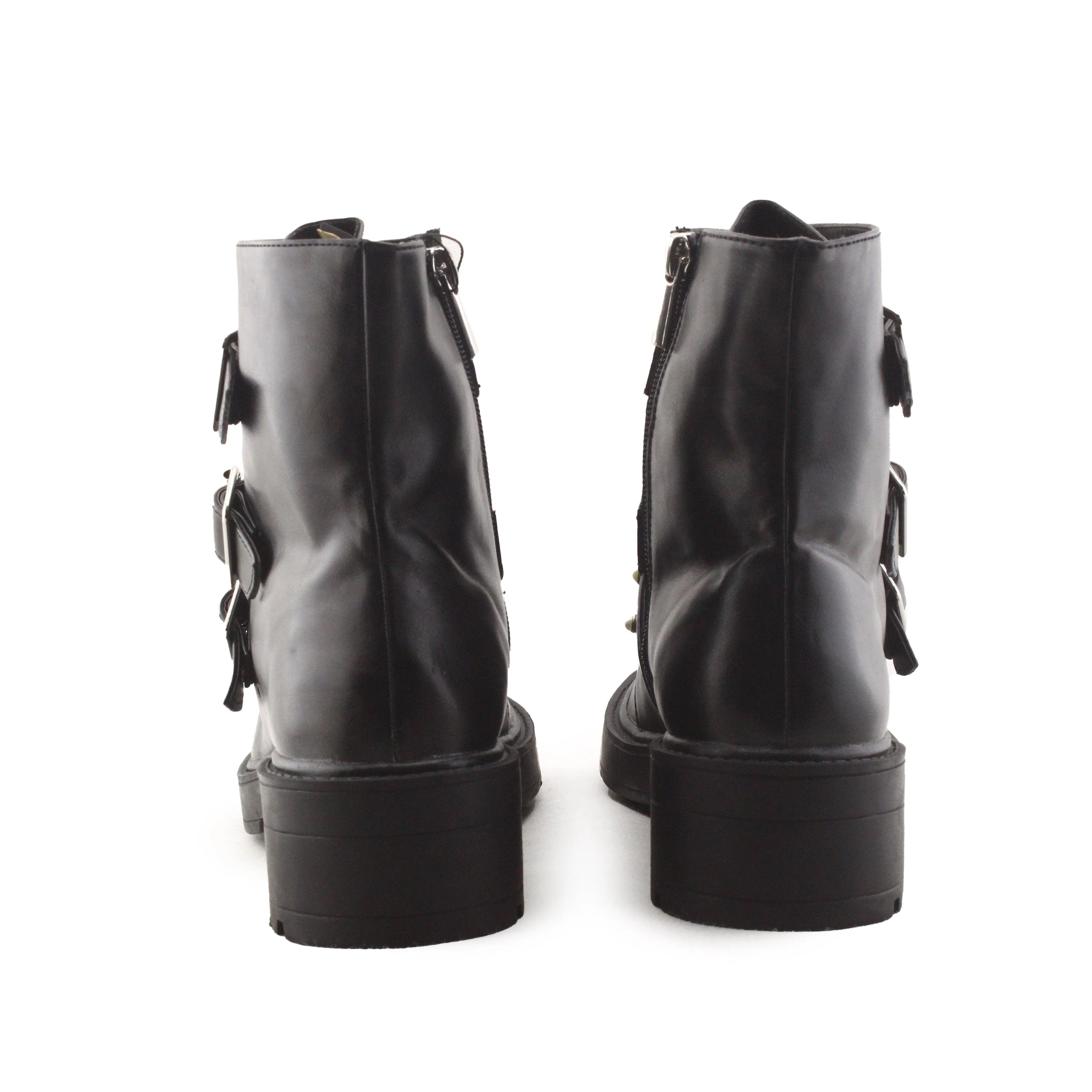 Pull & Bear Biker Buckle Straps Ankle Boots | 100% Authentic Leather