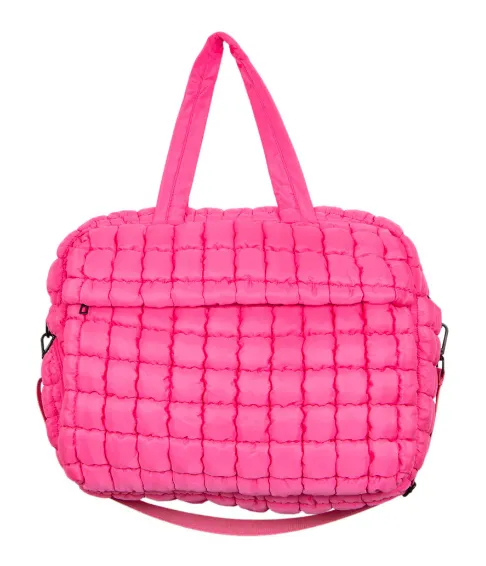 QUILTED DUFFEL WEEKENDER BAG W/PASS THRU SLIP - HOT PINK