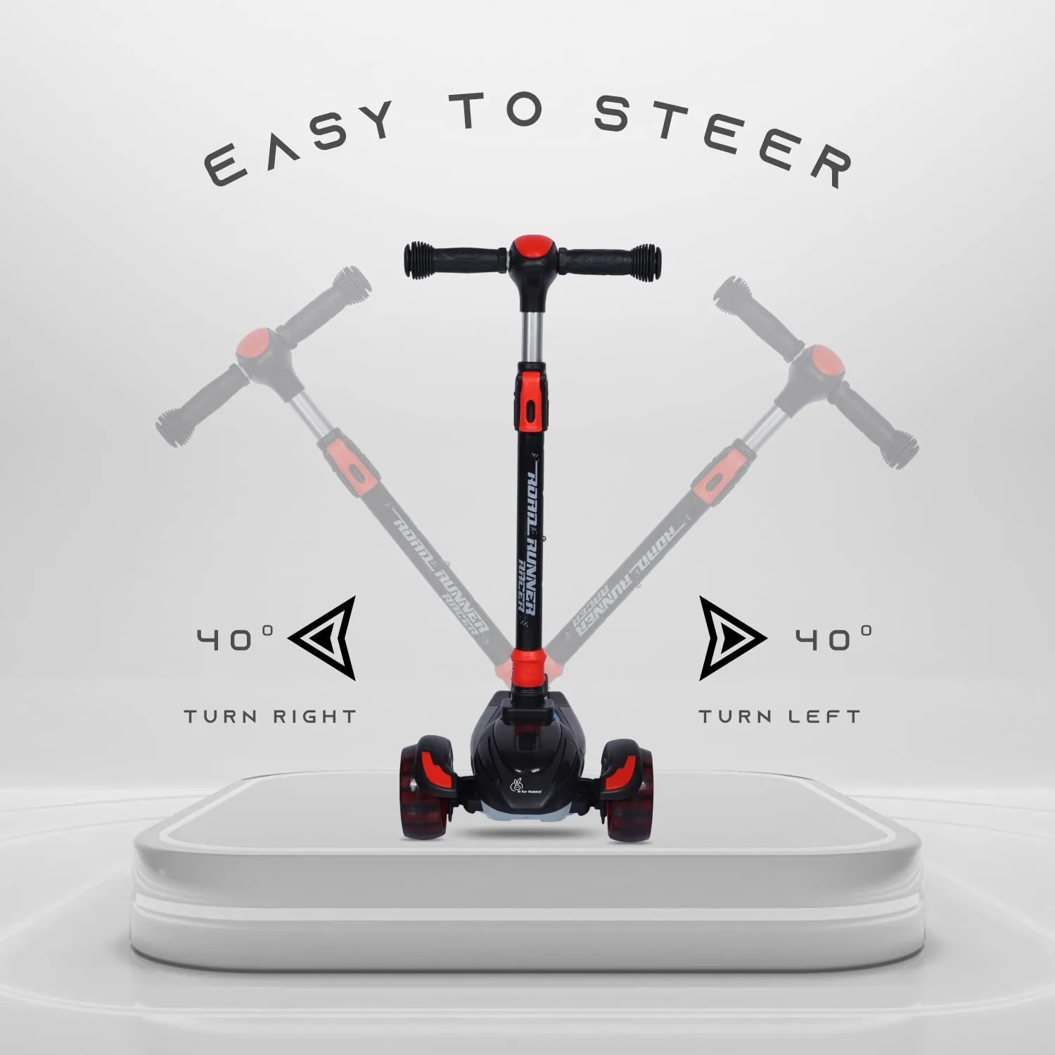R for Rabbit Road Runner Racer Scooter for 3  Years Kids, Scooter for Kid, 4 Level Height Adjustment, PU LED Wheels & Weight Capacity Upto 75 kg Kick Scooter | 6 Months Warranty | (Pure Black)