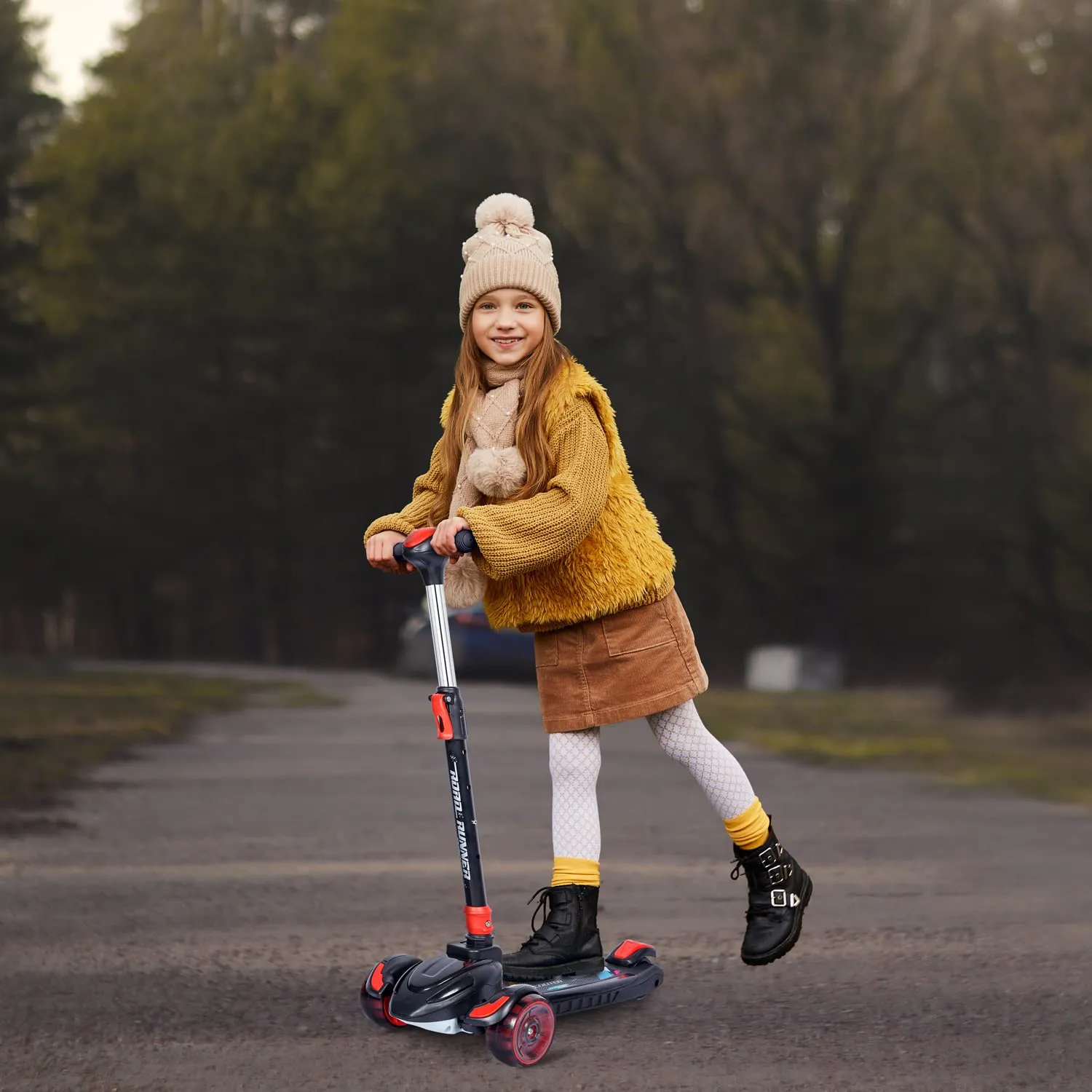 R for Rabbit Road Runner Racer Scooter for 3  Years Kids, Scooter for Kid, 4 Level Height Adjustment, PU LED Wheels & Weight Capacity Upto 75 kg Kick Scooter | 6 Months Warranty | (Pure Black)
