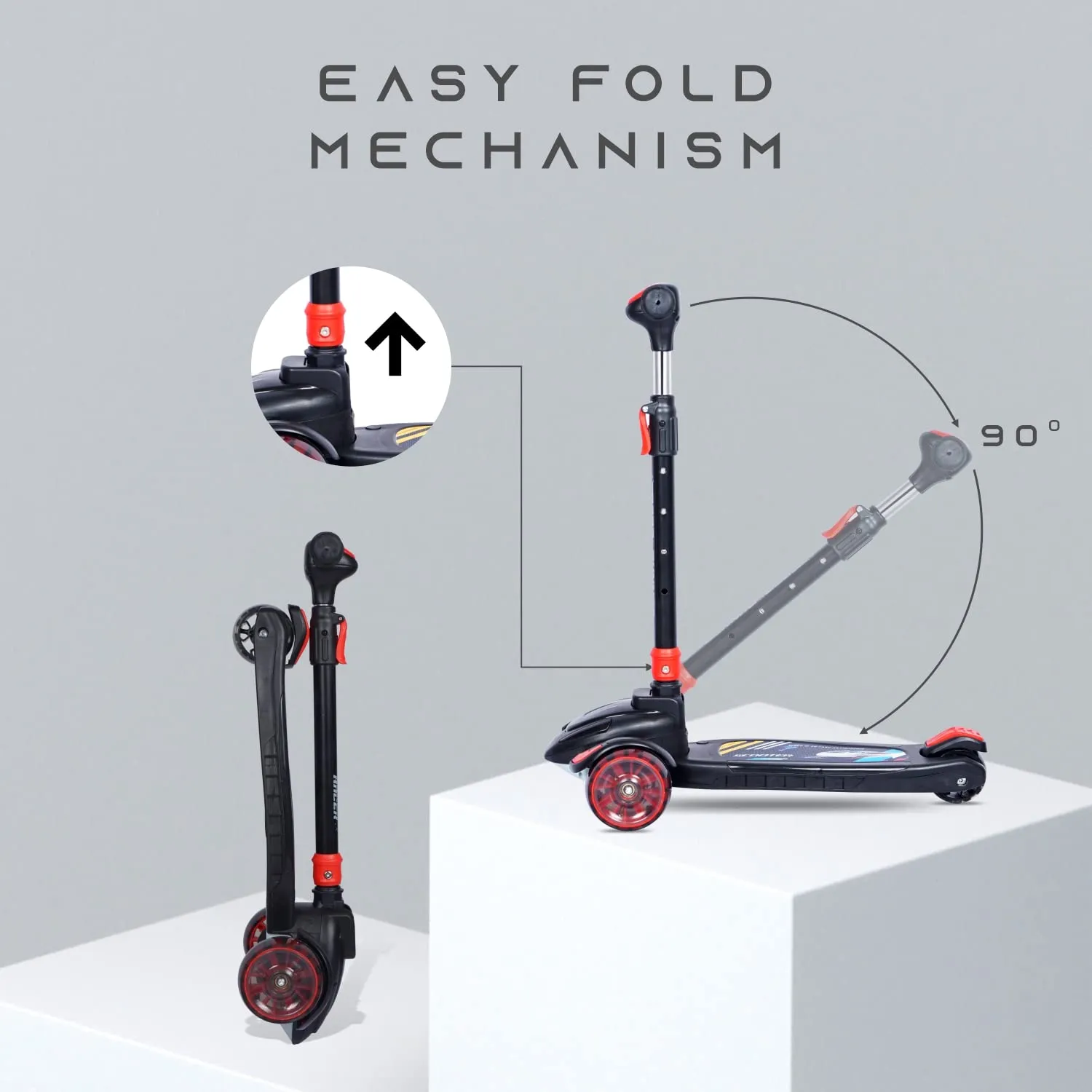 R for Rabbit Road Runner Racer Scooter for 3  Years Kids, Scooter for Kid, 4 Level Height Adjustment, PU LED Wheels & Weight Capacity Upto 75 kg Kick Scooter | 6 Months Warranty | (Pure Black)