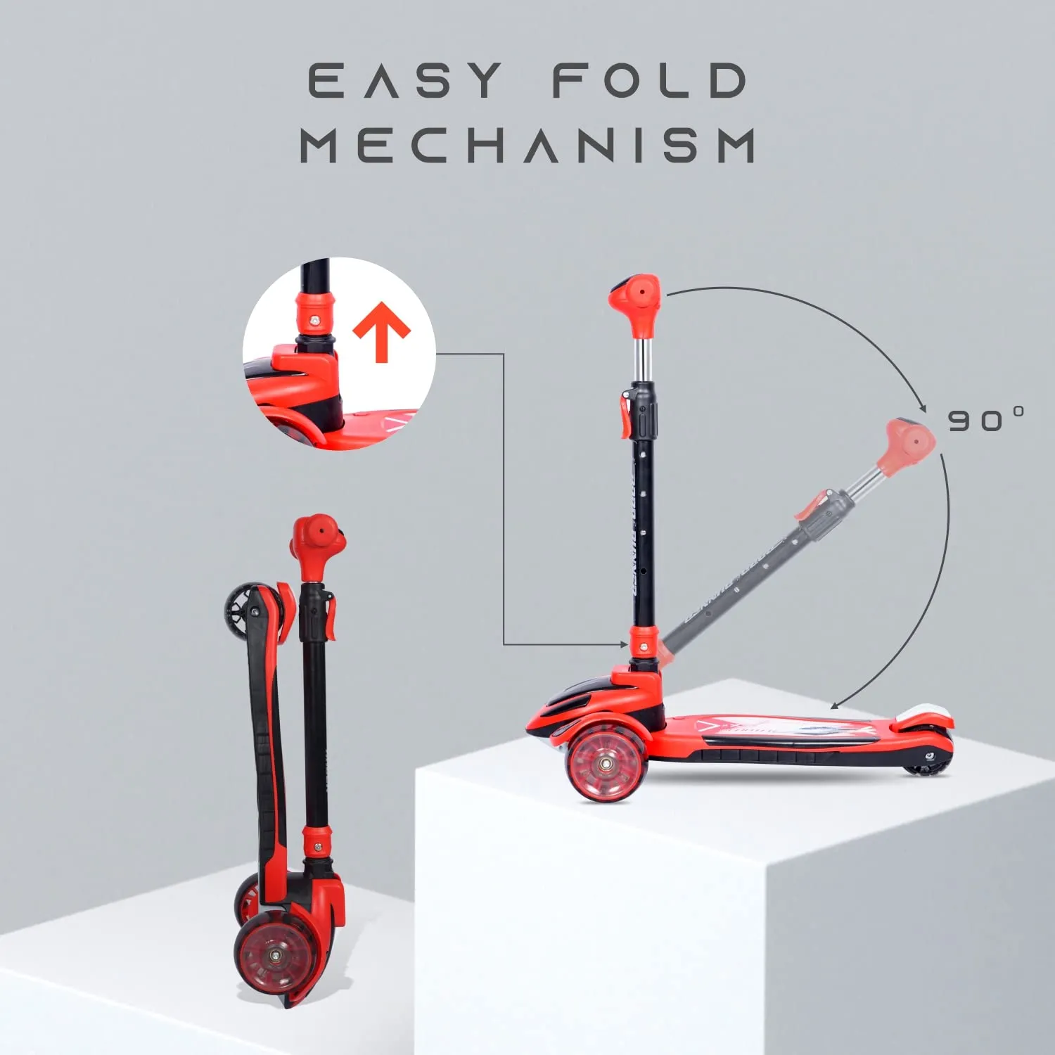 R for Rabbit Road Runner Racer Scooter for Kids of 3  Years Age, 4 Level Height Adjustment Kids Scooter, PU LED Wheels & Weight Capacity Upto 75 kg Kick Scooter | 6 Months Warranty | (Red Black)