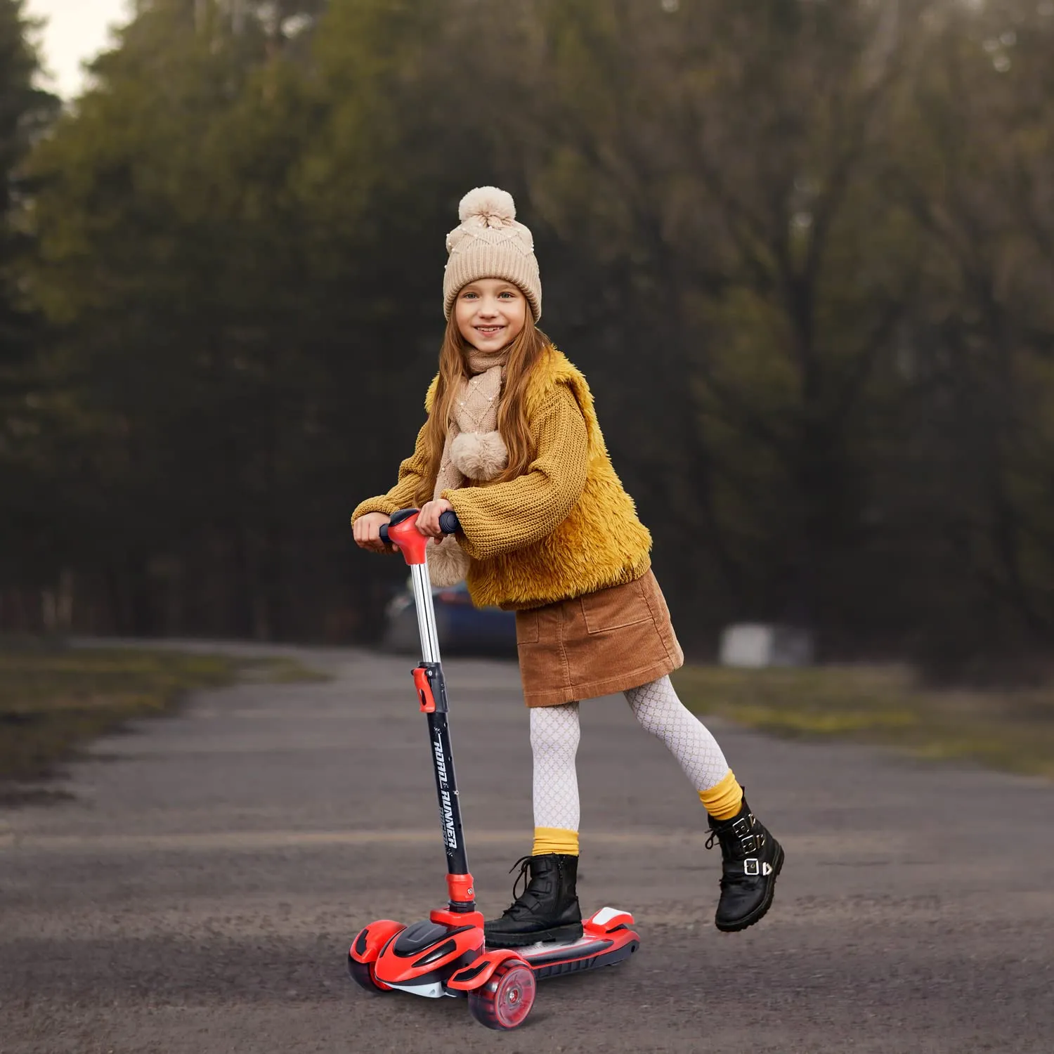 R for Rabbit Road Runner Racer Scooter for Kids of 3  Years Age, 4 Level Height Adjustment Kids Scooter, PU LED Wheels & Weight Capacity Upto 75 kg Kick Scooter | 6 Months Warranty | (Red Black)