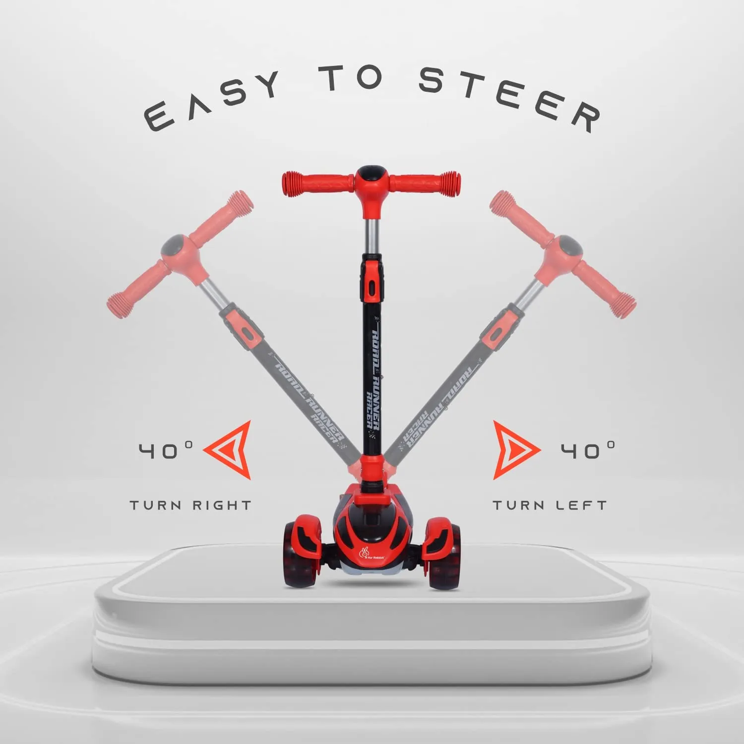 R for Rabbit Road Runner Racer Scooter for Kids of 3  Years Age, 4 Level Height Adjustment Kids Scooter, PU LED Wheels & Weight Capacity Upto 75 kg Kick Scooter | 6 Months Warranty | (Red Black)