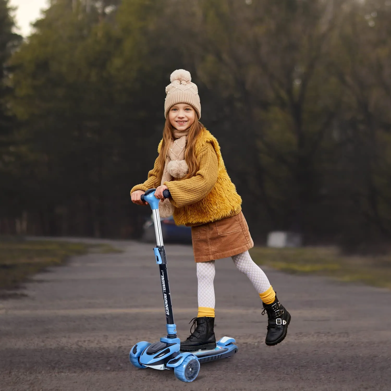 R for Rabbit Road Runner Racer Scooter for Kids of 3  Years Age, 4 Level Height Adjustment Scooter for Kidswar, PU LED Wheels & Weight Capacity Upto 75 kg Kick Scooter(Blue Black)