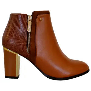 Redz  Block Heeled Ankle Boots - F49 - Tan