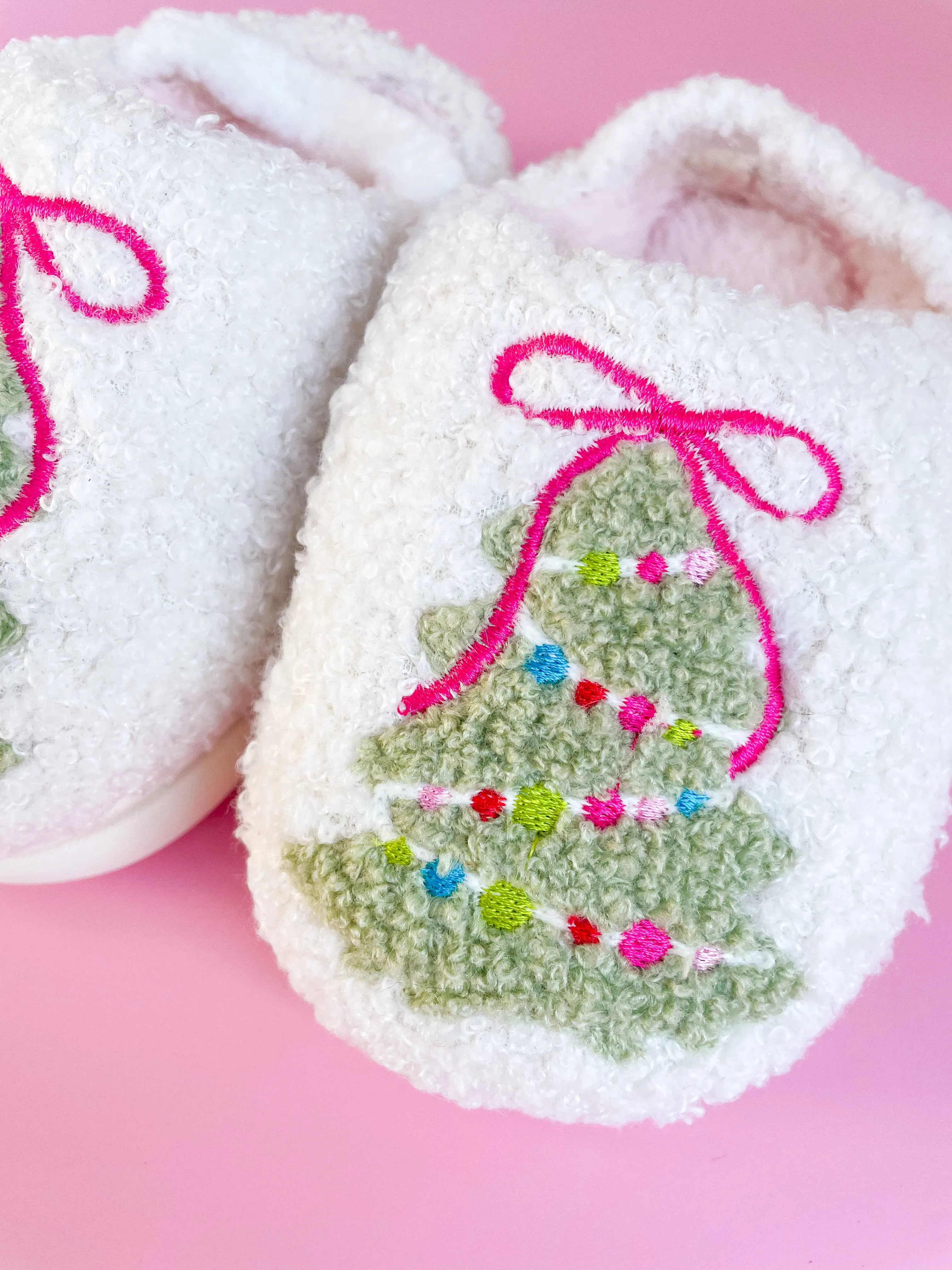 Rock Paper Scissors - Toddler/Kids Pink Bow Christmas Tree Slippers: Small