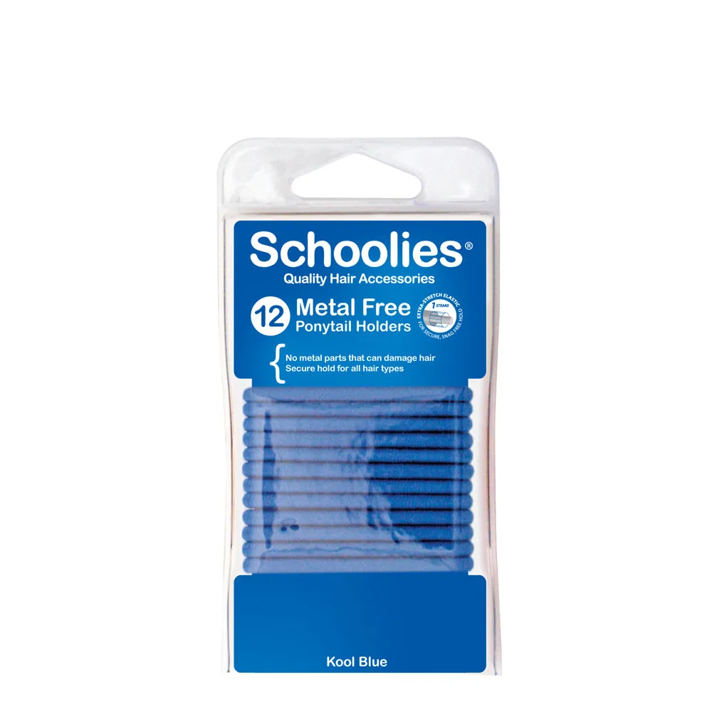 Schoolies Metal Free Ponytail Holders 12pc - Kool Blue