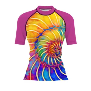 Seashell in Wonderland - Women's Surf UPF50  Short Sleeve Rash Guard