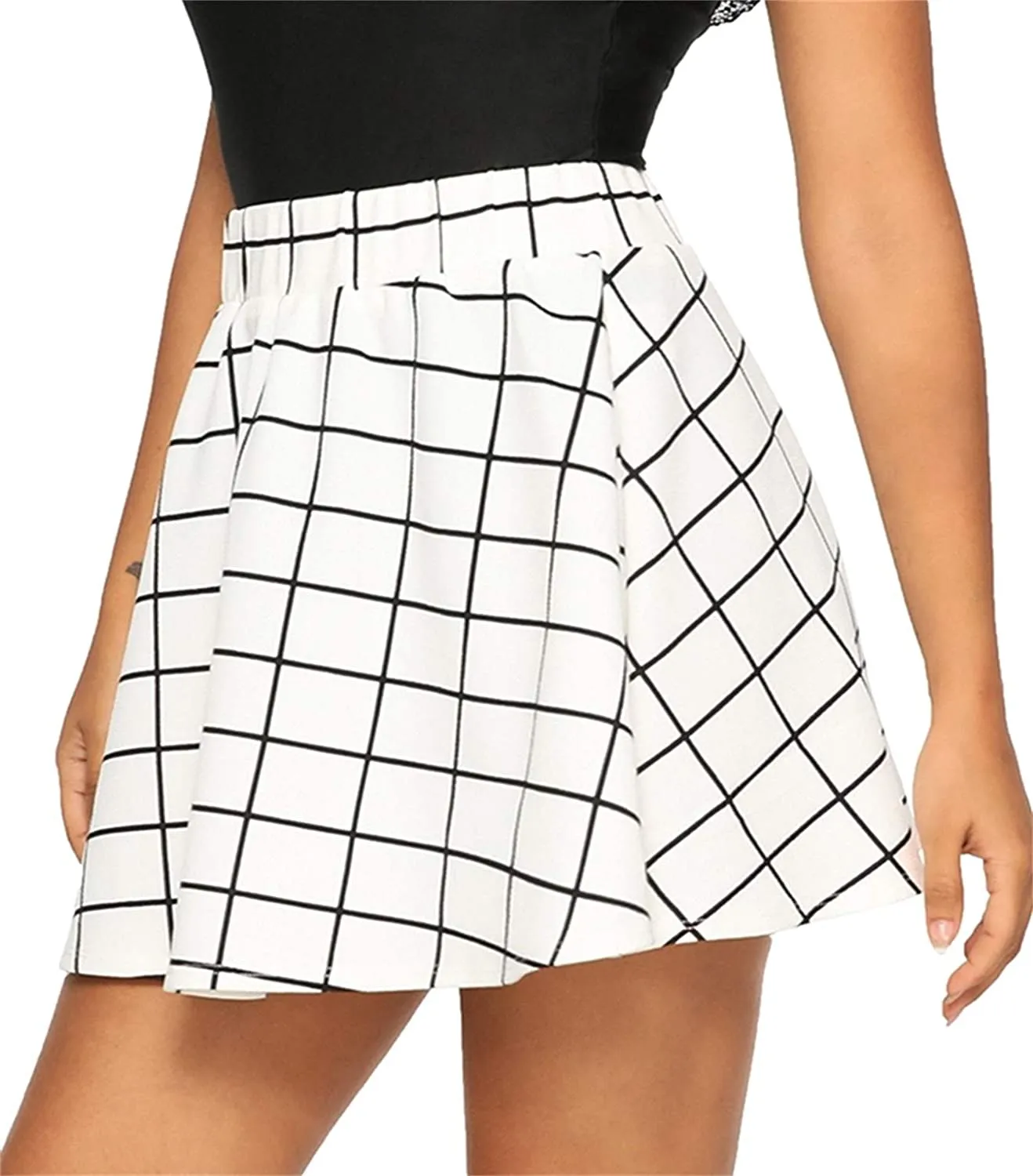 SheIn Women's Women's Basic Plaid Flared Mini Skater Skirt
