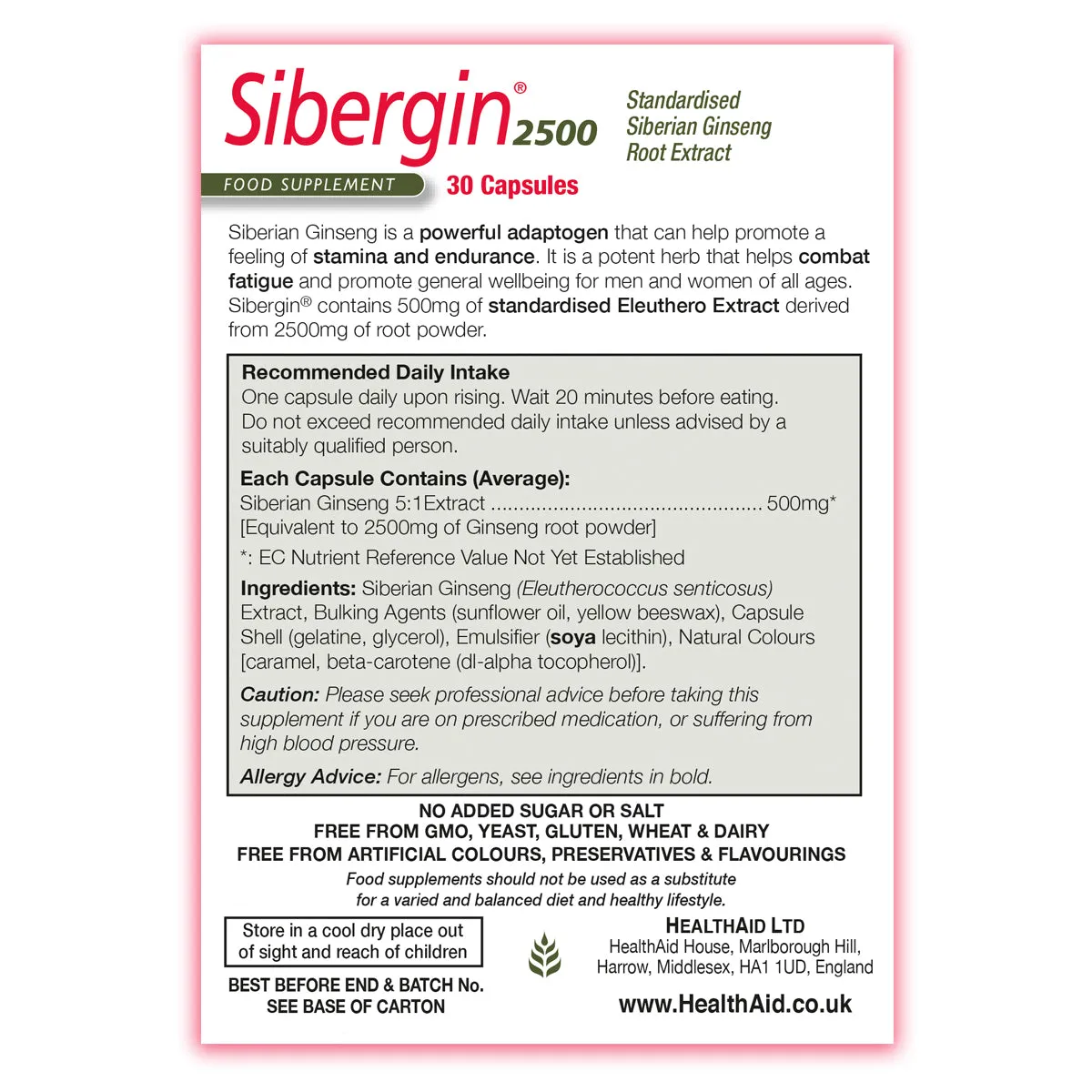 Sibergin® 2500 (Siberian Ginseng 2500mg) Capsules