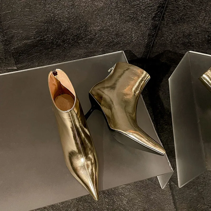 Silver High Heel Ankle Boots