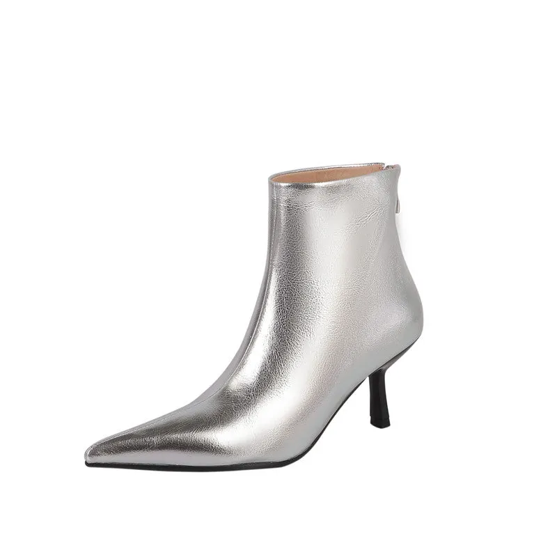 Silver High Heel Ankle Boots