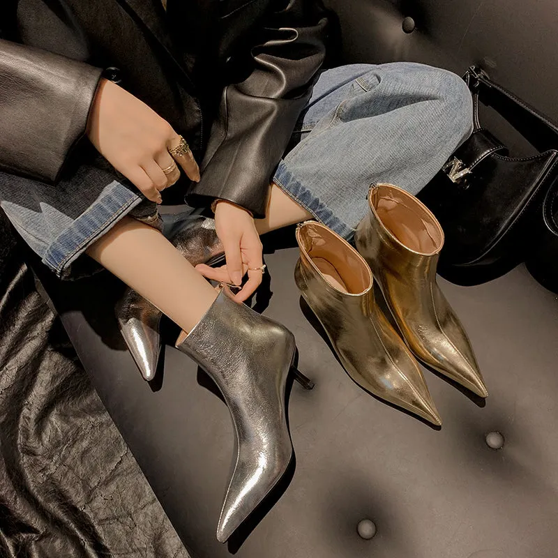 Silver High Heel Ankle Boots