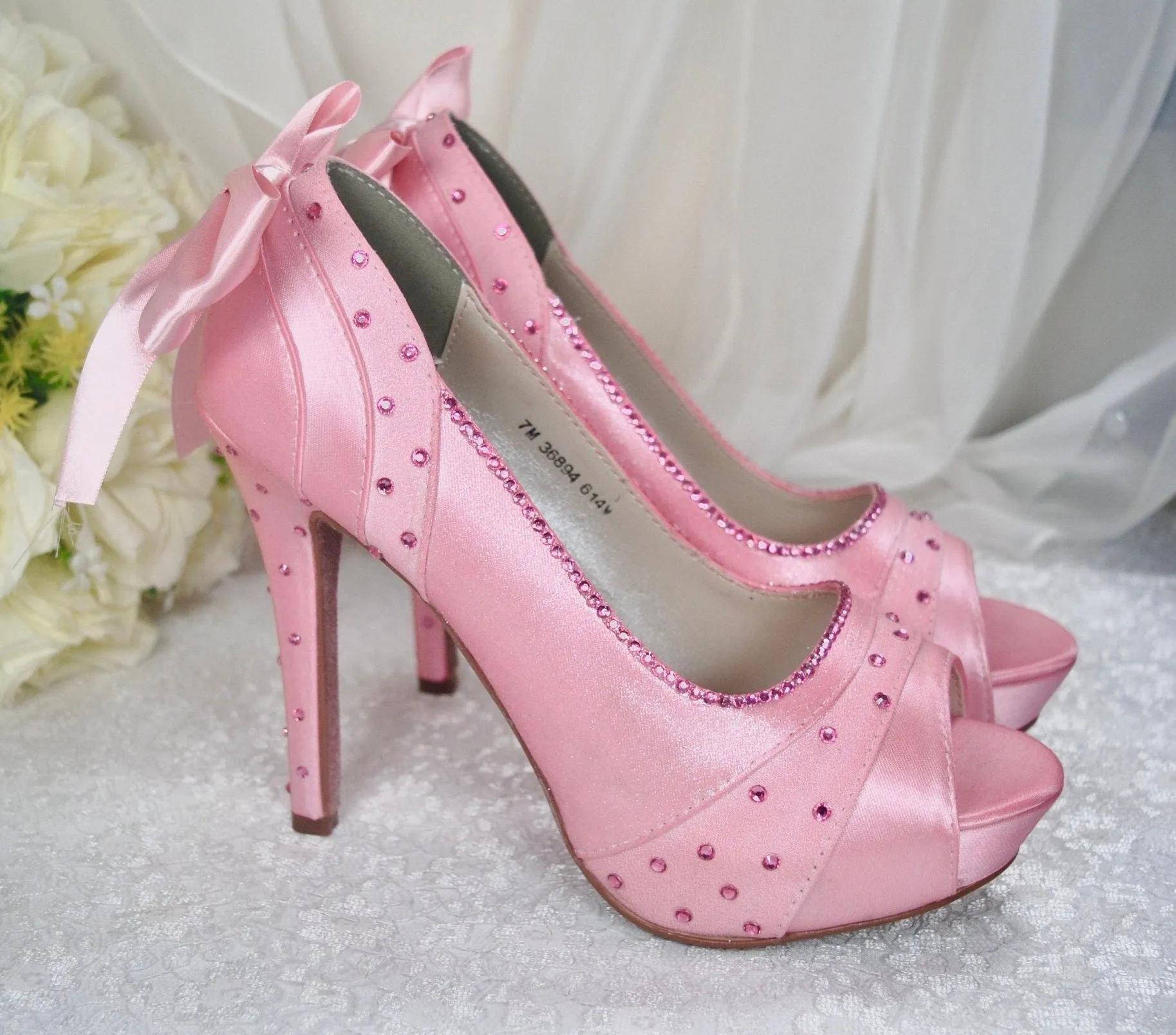 Sparkling Pink Bridal Shoes, Size UK4/US6.5