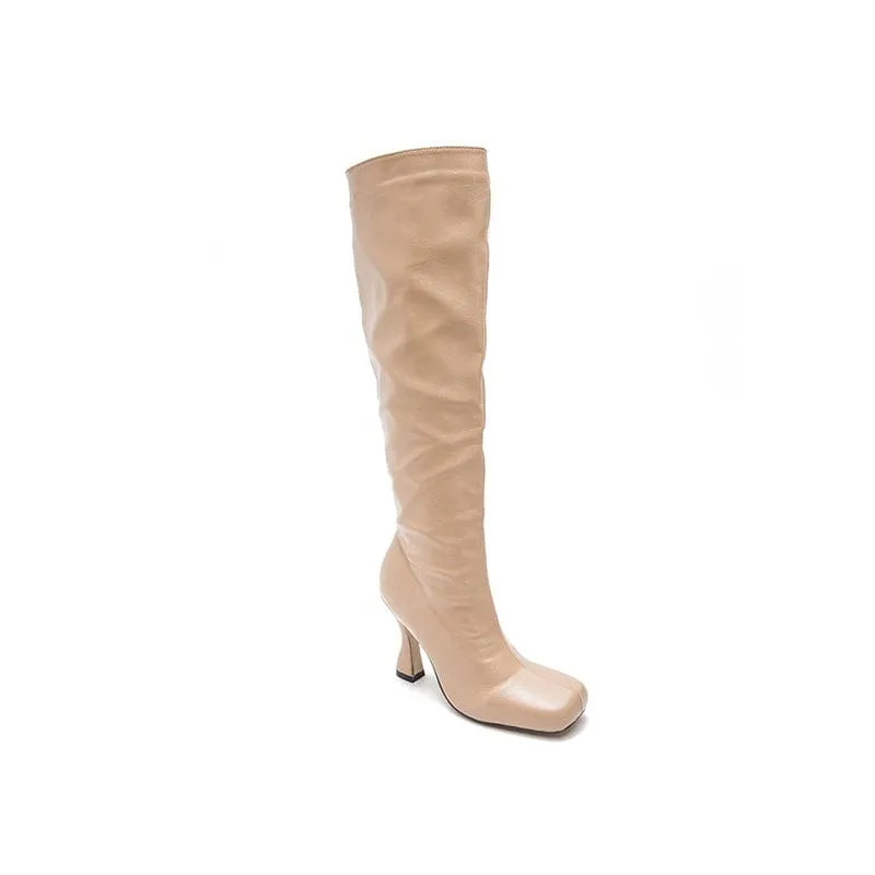 Square-Toe Kitten Heel Boots